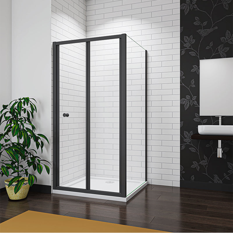Linea Black Framed Bi Fold Shower Door 5mm Clear Glass - Select Size
