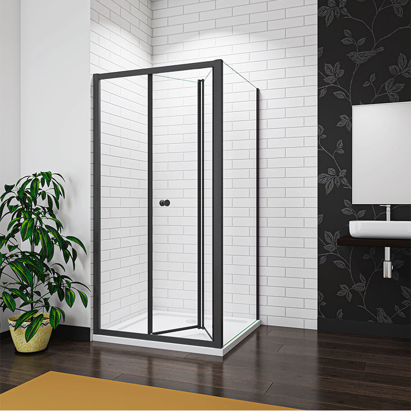 Linea Black Framed Bi Fold Shower Door 5mm Clear Glass - Select Size