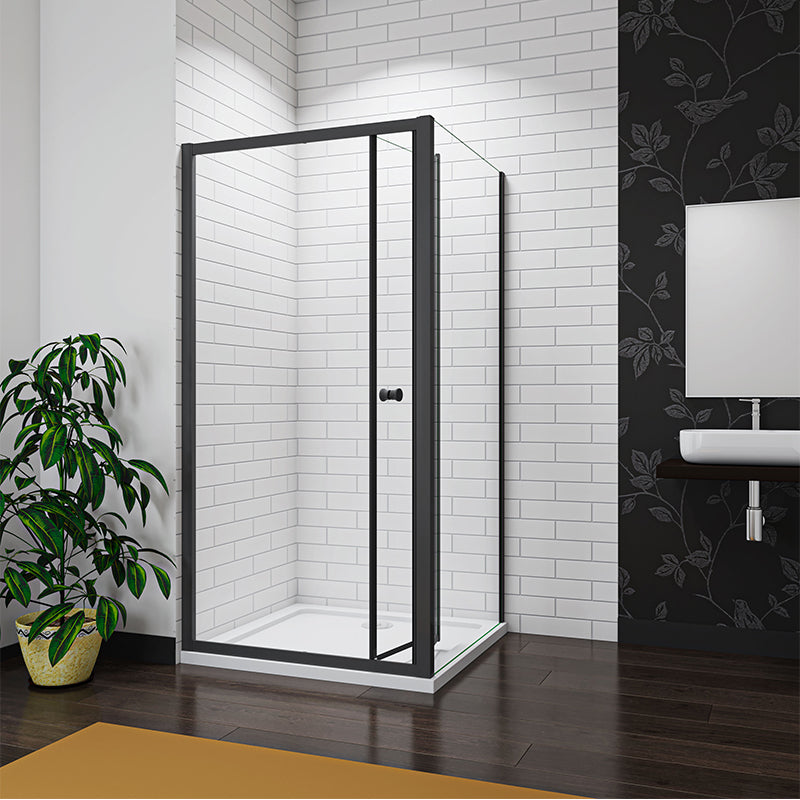 Linea Black Framed Bi Fold Shower Door 5mm Clear Glass - Select Size