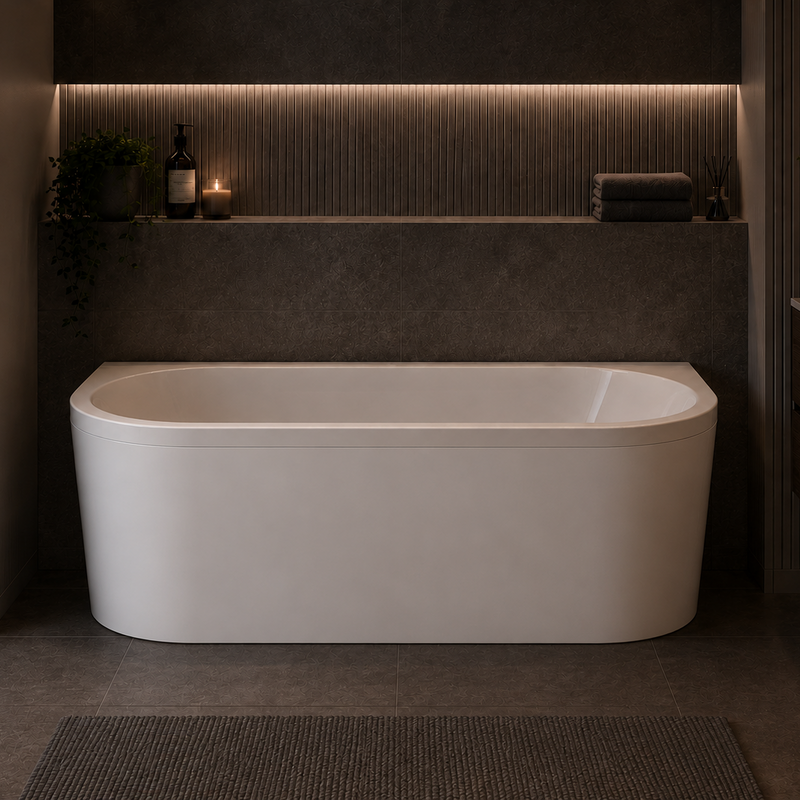 Carron Halycon D Shaped 1750mm x 800mm Back to Wall Bath - White