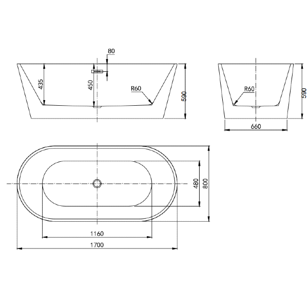 Banyetti Newton Noir Freestanding Acrylic Bath - Gloss Black (Select Size)