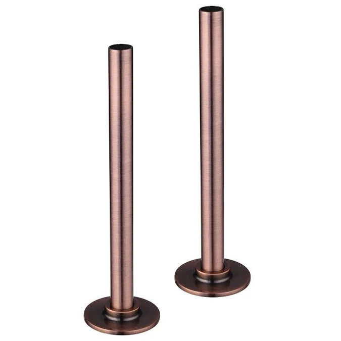 Pipes & rosettes brushed bronze – front view of Banyetti 15 mm pipe sleeves and matching rosettes in brushed bronze finish
