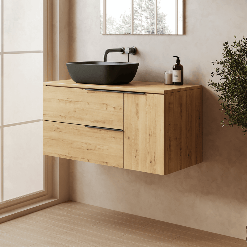 Banyetti Celtic Duo Wall Hung Vanity Unit with Matching Worktop - 1000mm Ostippo Oak