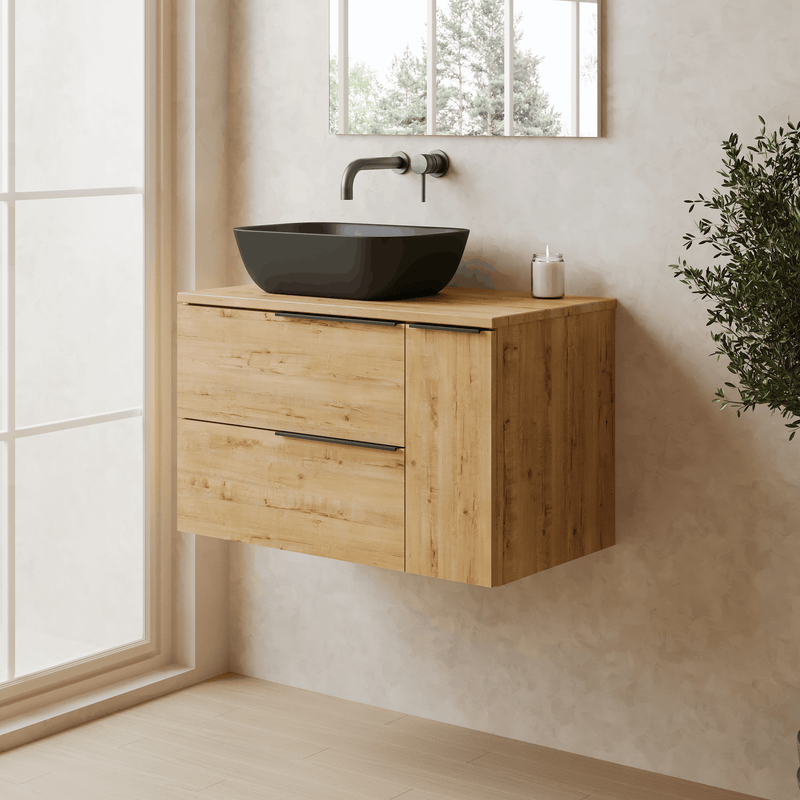 Banyetti Celtic Duo Wall Hung Vanity Unit with Matching Worktop - 800mm Ostippo Oak