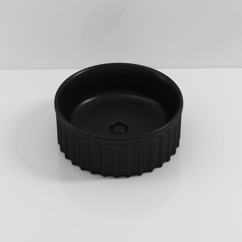 Banyetti Vasca 380mm Round Fluted Countertop Basin - Matt Black