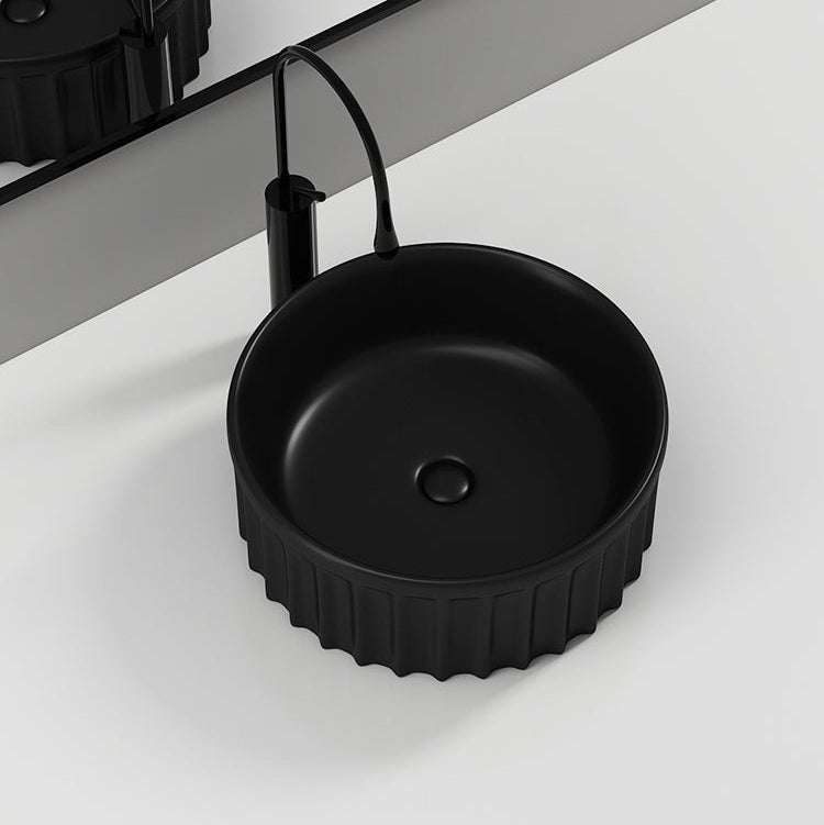Banyetti Vasca 380mm Round Fluted Countertop Basin - Matt Black