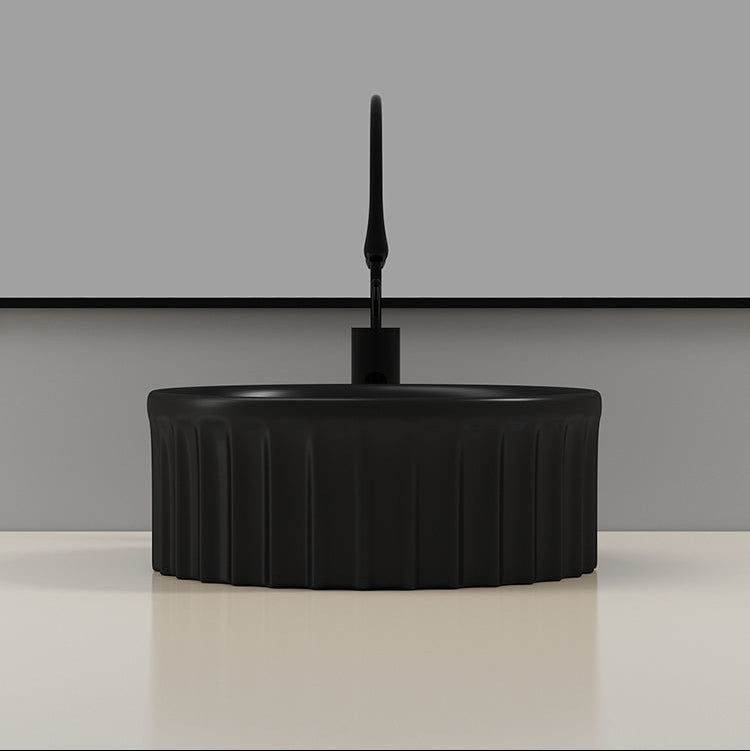 Banyetti Vasca 380mm Round Fluted Countertop Basin - Matt Black