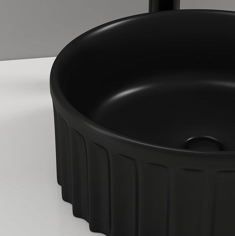 Banyetti Vasca 380mm Round Fluted Countertop Basin - Matt Black