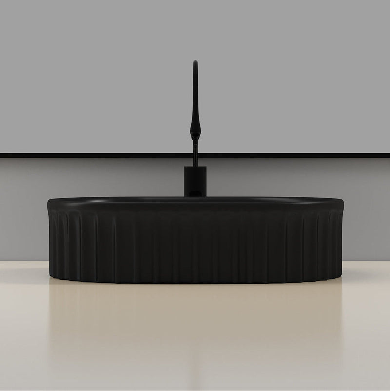 Banyetti Conca 550mm Oval Fluted Countertop Basin - Matt Black