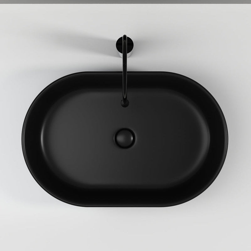 Banyetti Conca 550mm Oval Fluted Countertop Basin - Matt Black