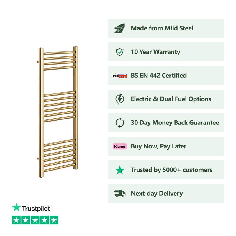Banyetti Aureli 1000mm x 500mm Brushed Brass Ladder Towel Radiator