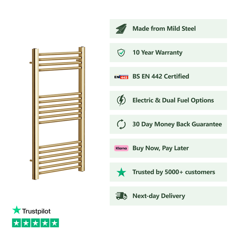 Banyetti Aureli 1000mm x 600mm Brushed Brass Ladder Towel Radiator