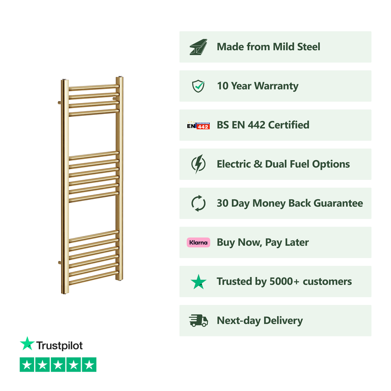 Banyetti Aureli 1000mm x 400mm Brushed Brass Ladder Towel Radiator