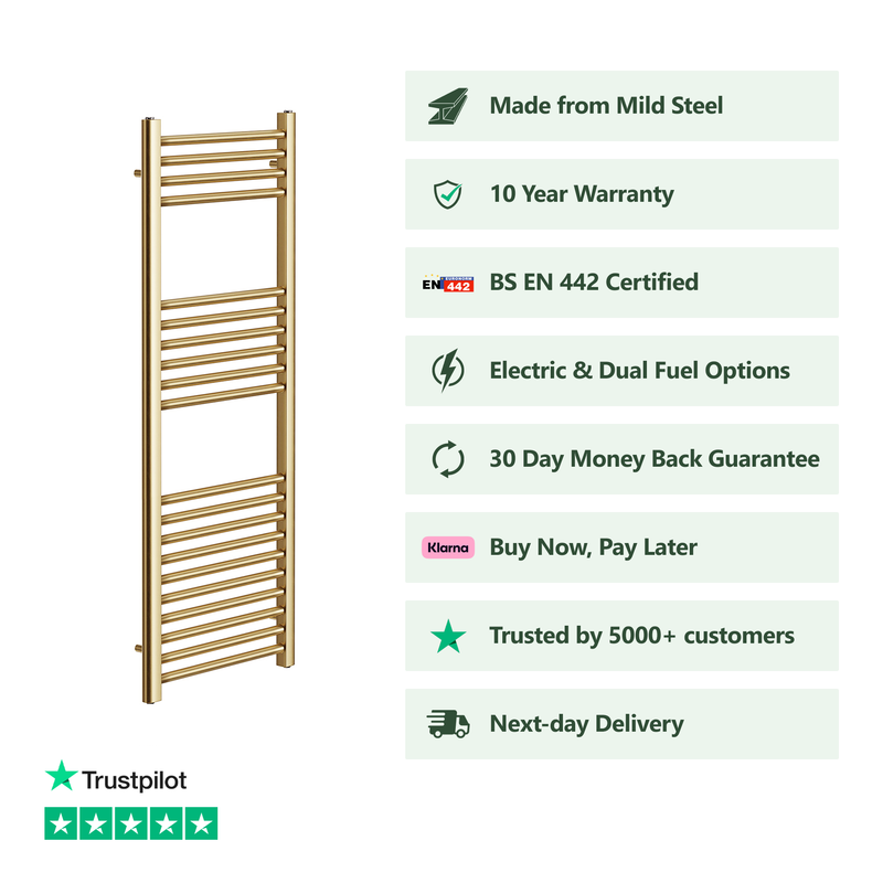 Banyetti Aureli 1200mm x 300mm Brushed Brass Ladder Towel Radiator