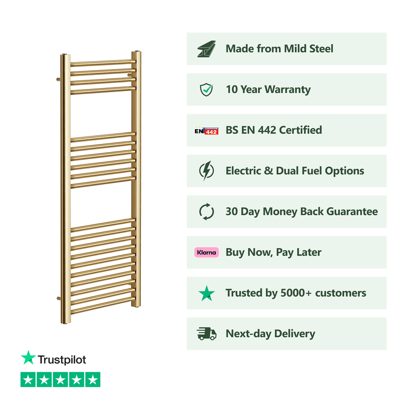 Banyetti Aureli 1200mm x 500mm Brushed Brass Ladder Towel Radiator
