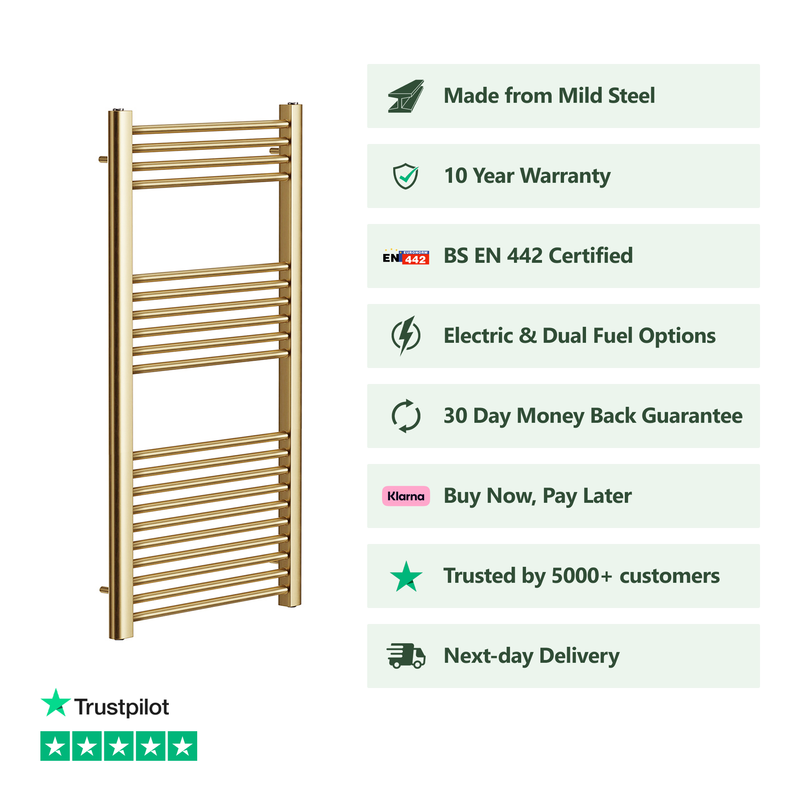 Banyetti Aureli 1200mm x 600mm Brushed Brass Ladder Towel Radiator