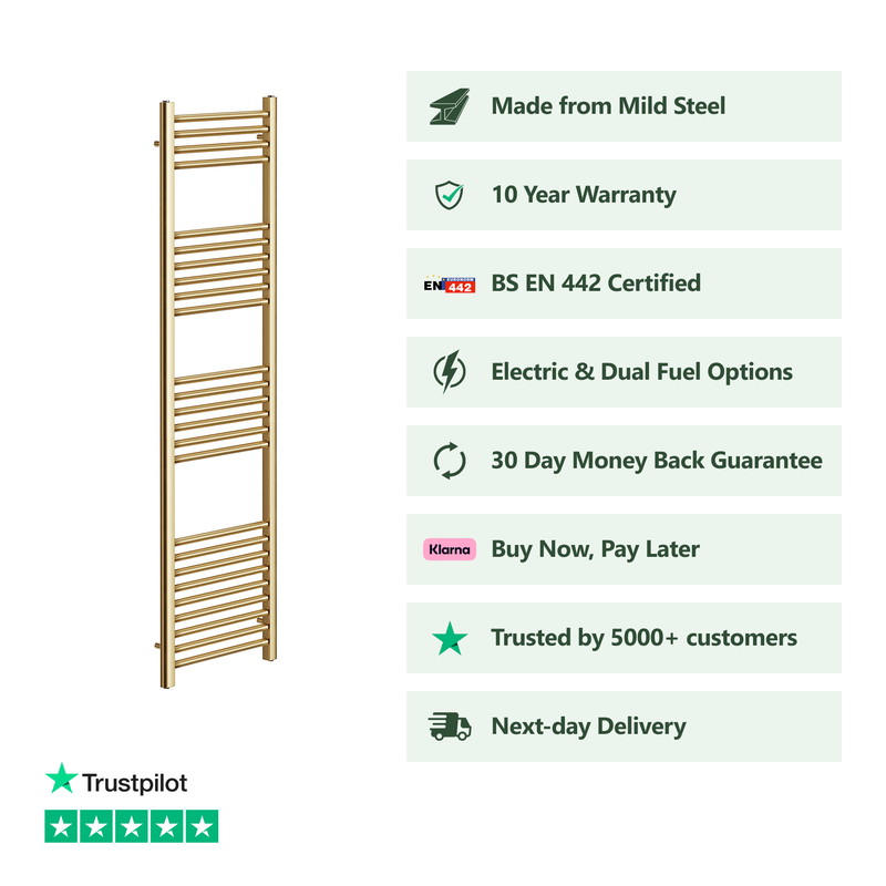 Banyetti Aureli 1600mm x 300mm Brushed Brass Ladder Towel Radiator