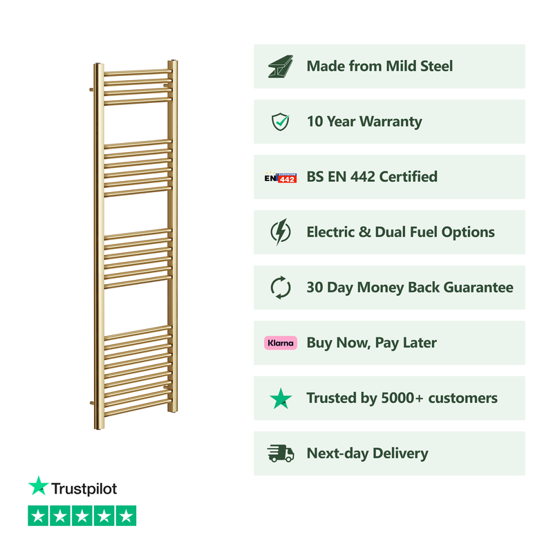 Banyetti Aureli 1600mm x 400mm Brushed Brass Ladder Towel Radiator