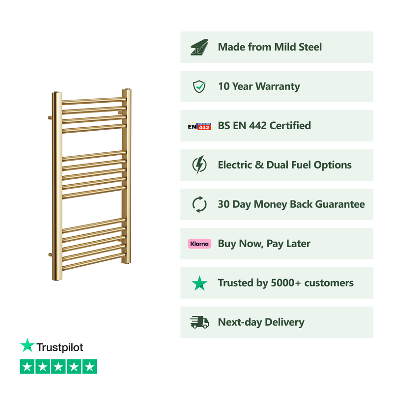 Banyetti Aureli 800mm x 400mm Brushed Brass Ladder Towel Radiator