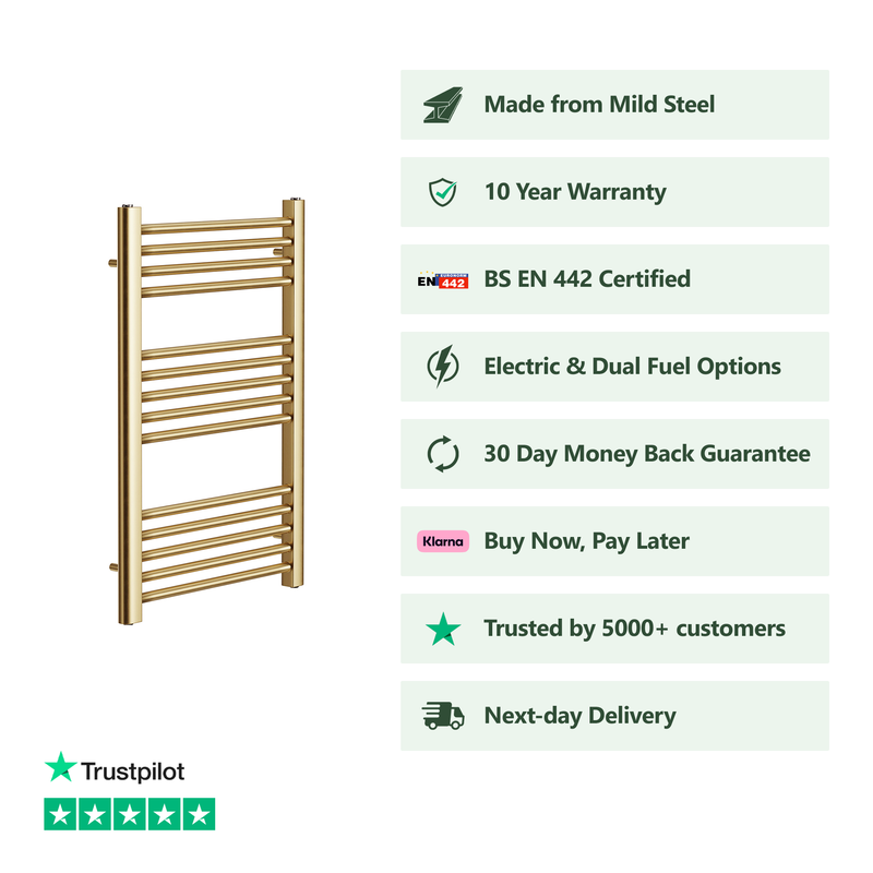 Banyetti Aureli 800mm x 500mm Brushed Brass Ladder Towel Radiator