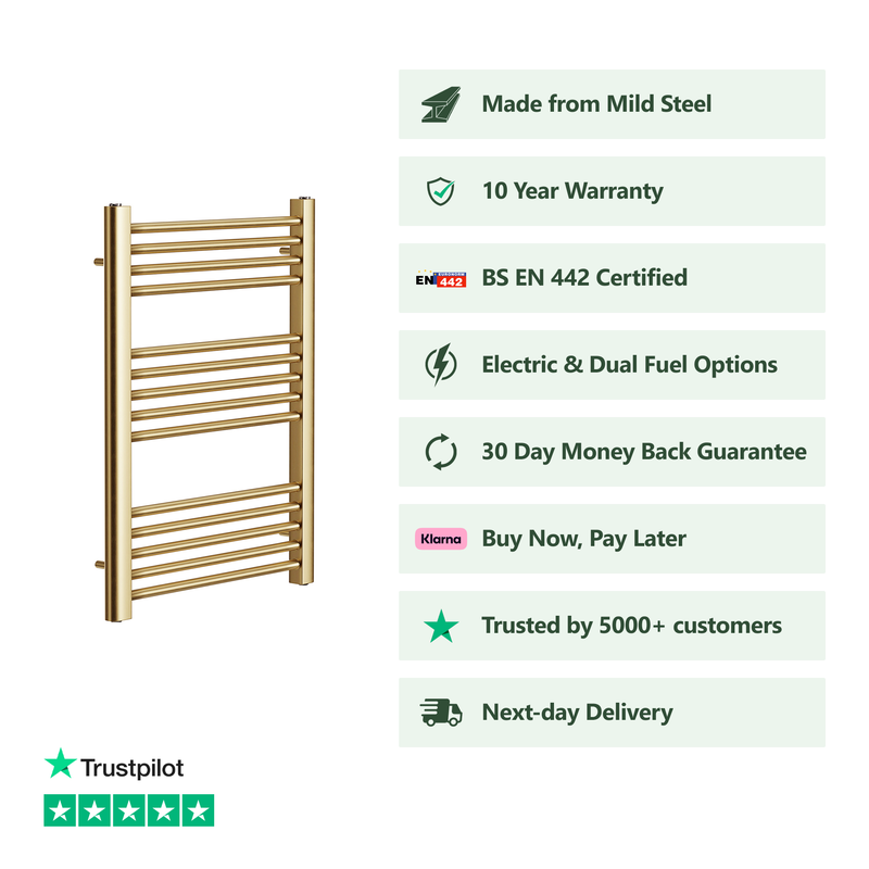 Banyetti Aureli 800mm x 600mm Brushed Brass Ladder Towel Radiator