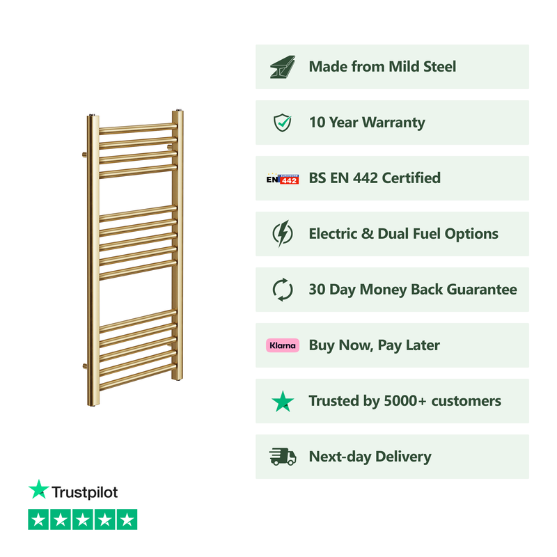 Banyetti Aureli 800mm x 300mm Brushed Brass Ladder Towel Radiator