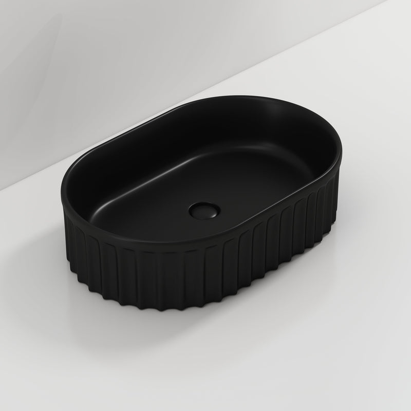 Banyetti Conca 550mm Oval Fluted Countertop Basin - Matt Black