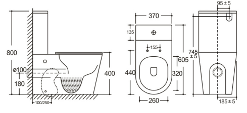 Banyetti Scene Rimless Close Coupled Back to Wall Toilet - Matt Black