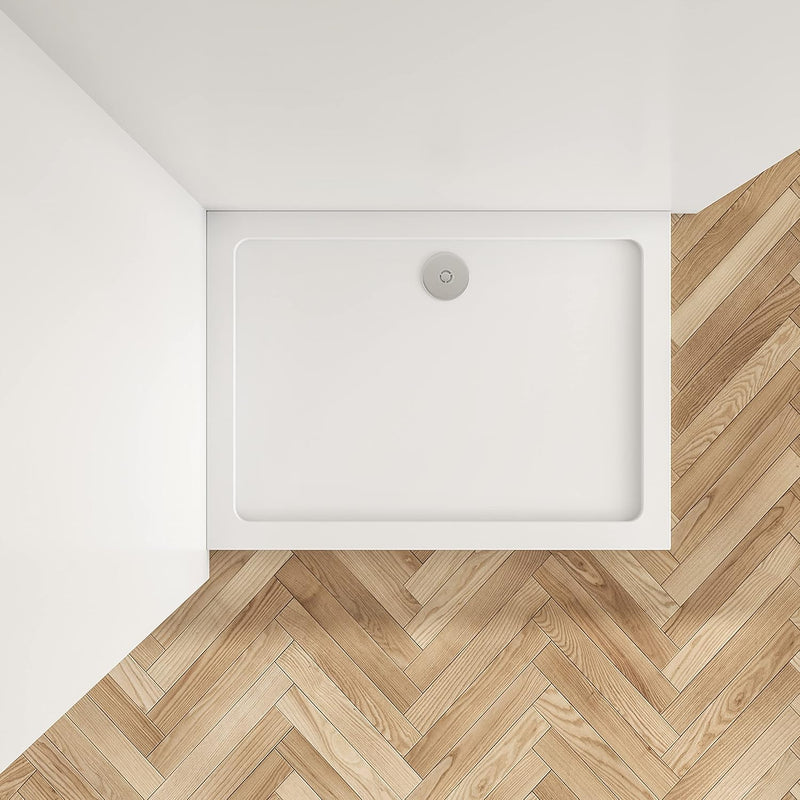 White 30mm low-profile rectangular shower tray by Bathroom Nation