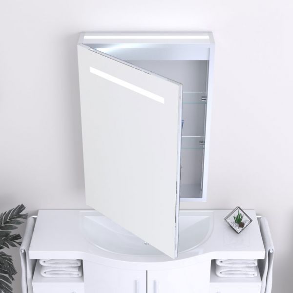 Kartell KVIT Prism 700 x 500 LED Mirror Cabinet with Sensor, Antifog Demister, Charging Socket & Glass Shelves