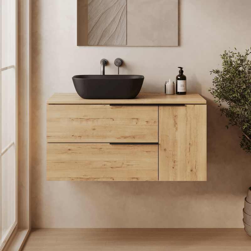 Banyetti Celtic Duo Wall Hung Vanity Unit with Matching Worktop - 1000mm Ostippo Oak