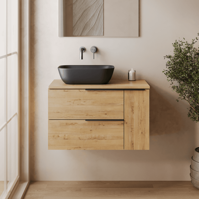 Banyetti Celtic Duo Wall Hung Vanity Unit with Matching Worktop - 800mm Ostippo Oak
