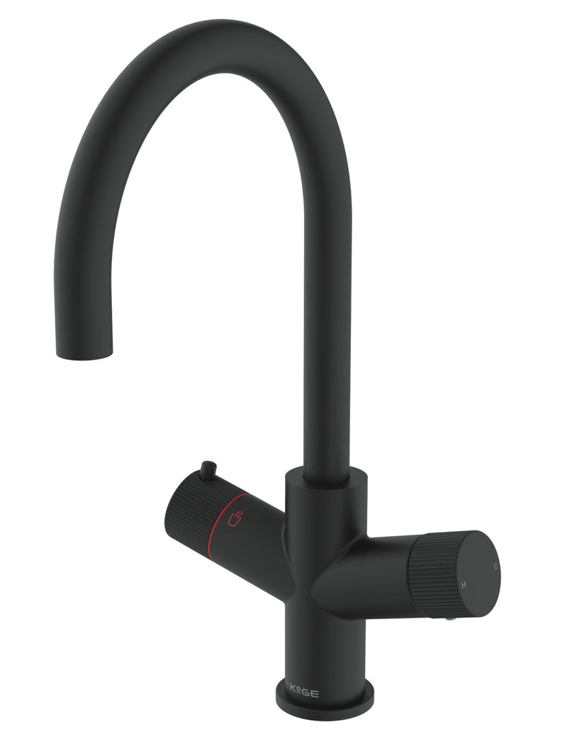 HB KoGE Matt Black 3 in 1 Swan Spout Boiling Water Kitchen Tap & Boiler