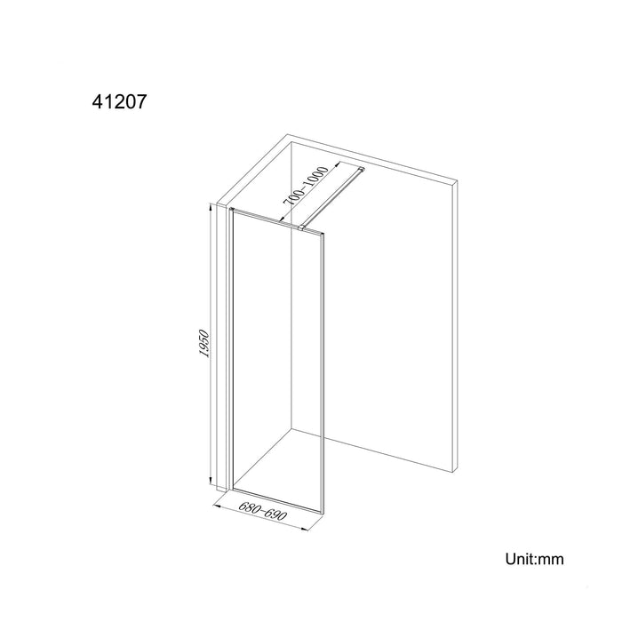 Linea 700mm Wet Room Shower Glass Panel Easy Clean 8mm Glass - Brushed Brass