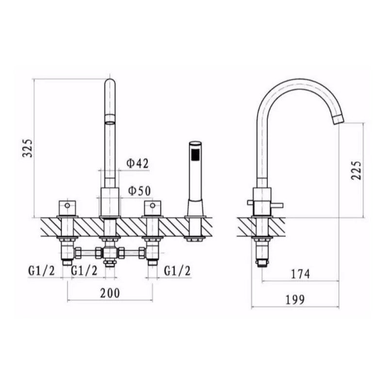 KV Plan 4 Hole Bath Shower Mixer - Chrome
