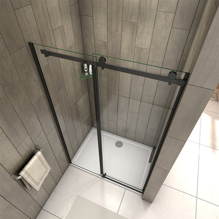 Linea Black Frameless Sliding Shower Door 8mm Clear Glass - Select Size