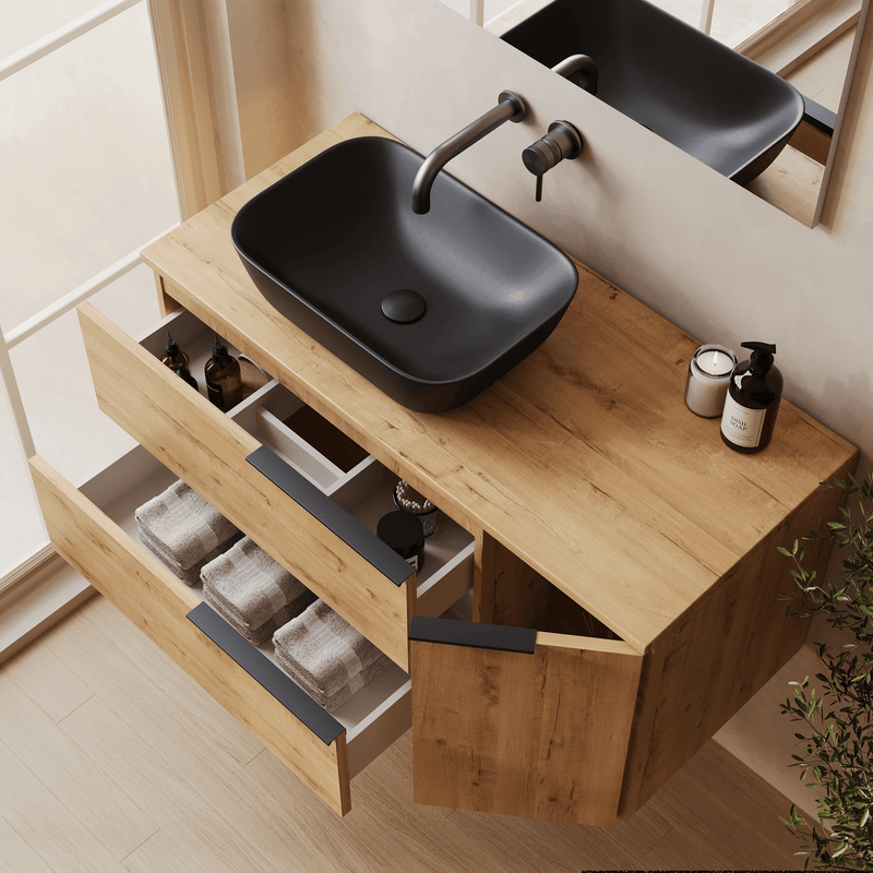 Banyetti Celtic Duo Wall Hung Vanity Unit with Matching Worktop - 1000mm Ostippo Oak