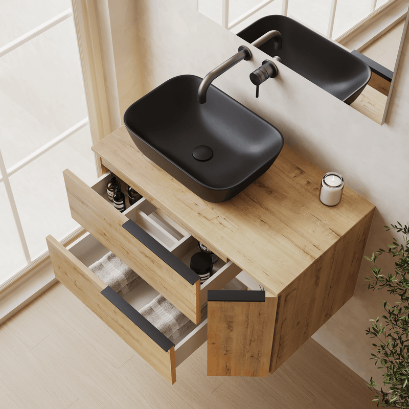 Banyetti Celtic Duo Wall Hung Vanity Unit with Matching Worktop - 800mm Ostippo Oak
