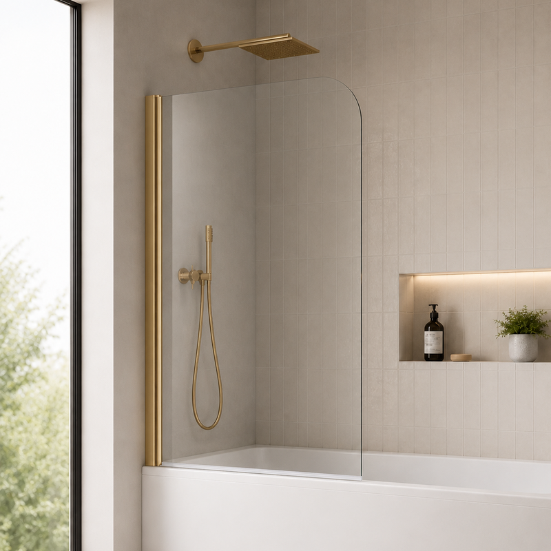 ATC 800 x 1400 Radius Curved Bath Screen - Brushed Brass