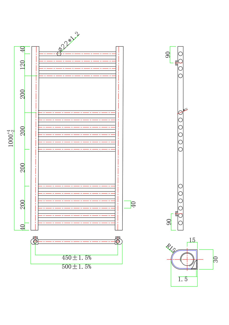 Banyetti Aureli 1000mm x 500mm Brushed Brass Ladder Towel Radiator