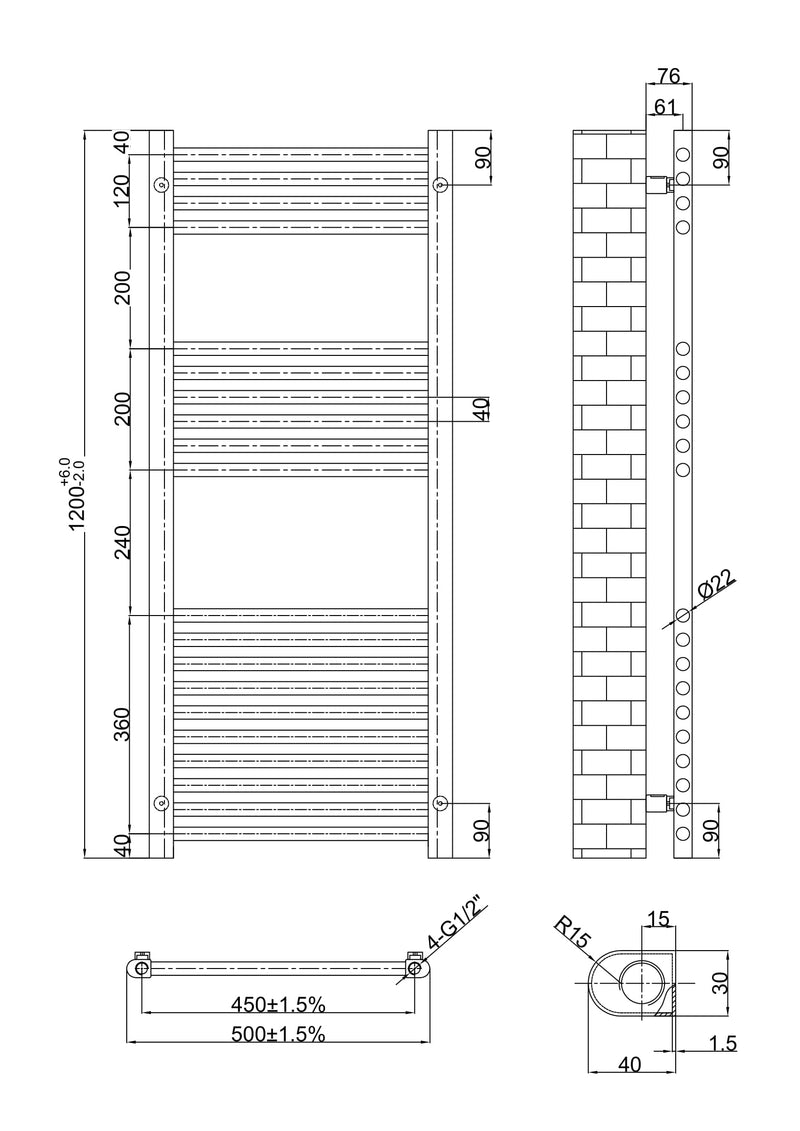 Banyetti Aureli 1200mm x 500mm Brushed Brass Ladder Towel Radiator