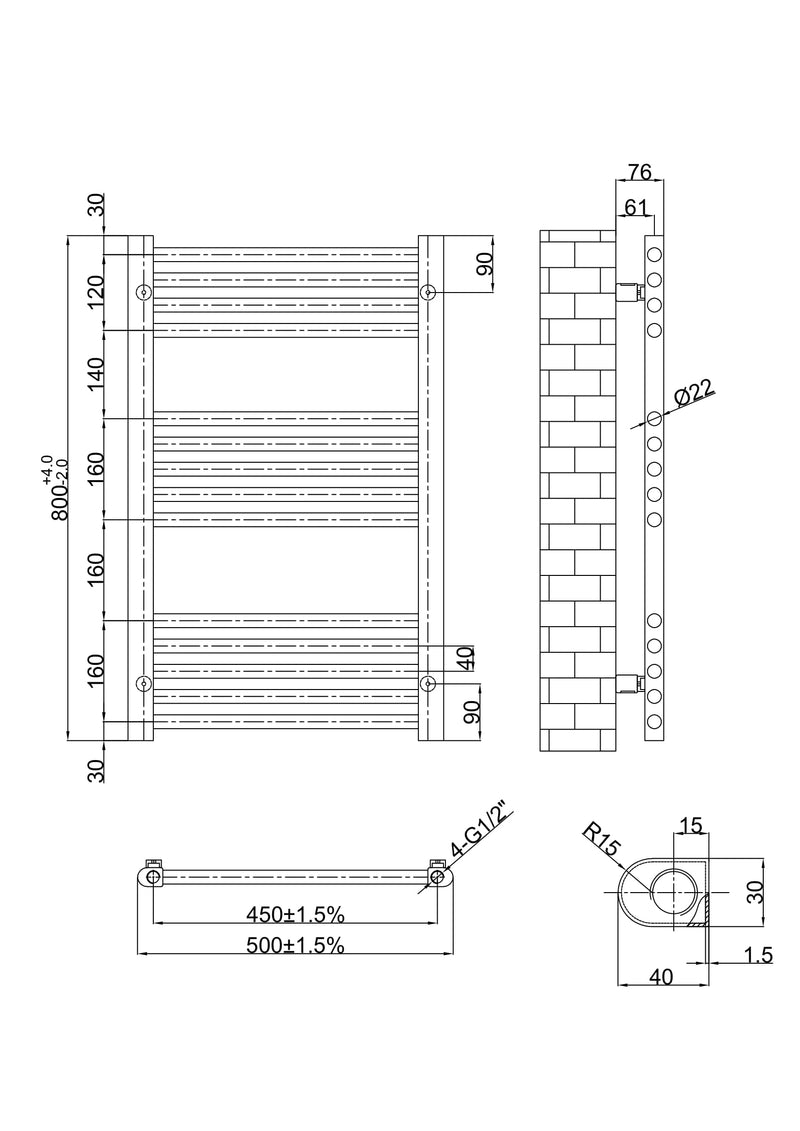 Banyetti Aureli 800mm x 500mm Brushed Brass Ladder Towel Radiator