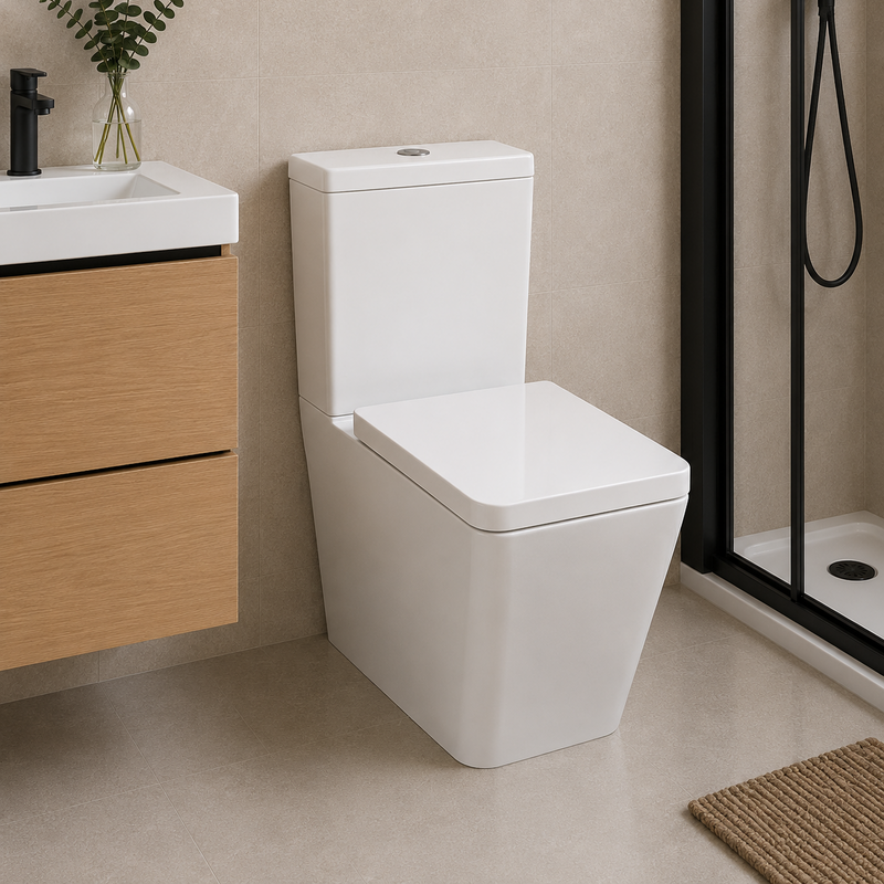 KV Genoa Square Close Coupled Rimless Toilet with Soft Close Seat