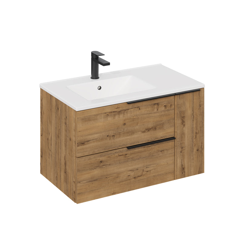 Banyetti Celtic Duo Wall Hung Vanity Unit with White Lira Offset Basin - 1000mm Ostippo Oak