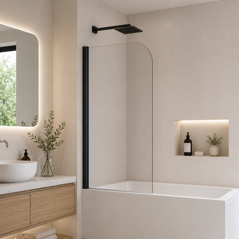ATC 800 x 1400 Radius Curved Bath Screen - Matt Black