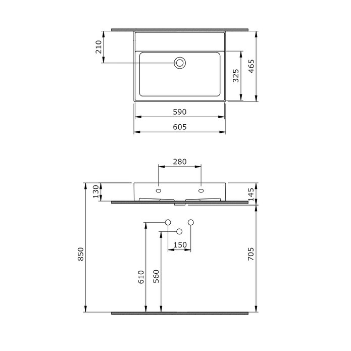 Banyetti Veneto 0 Tap Hole Basin - Various Sizes