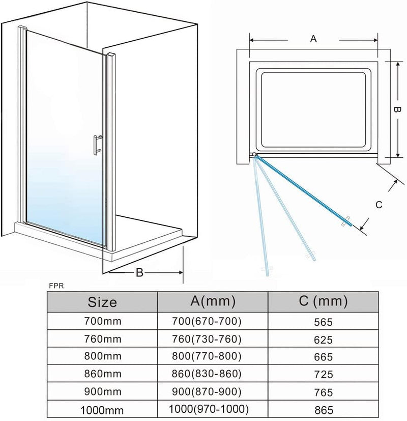 Linea Black Frameless Pivot Shower Door 5mm Clear Glass - Select Size