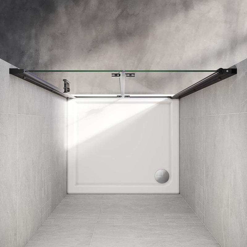 Linea Black Frameless Bi Fold Shower Door 6mm Clear Glass - Select Size