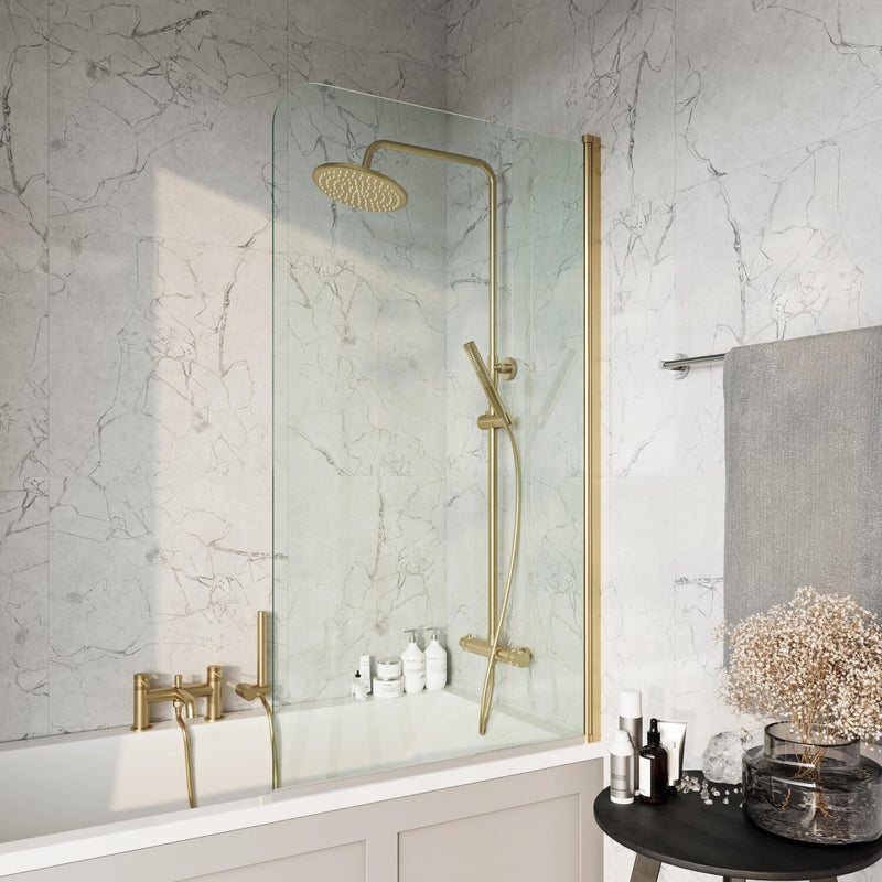 KVIT 1400 x 780 Square Straight Bath Shower Screen - Brushed Brass