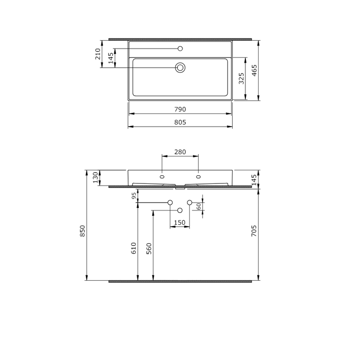 Banyetti Veneto 1 Tap Hole Basin - Various Sizes